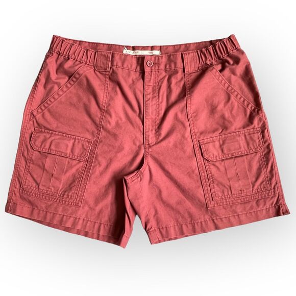 Savane Cargo Shorts Women Men Size 38 Cowhide‎ Red Pockets Elastic Waist - Picture 1 of 13